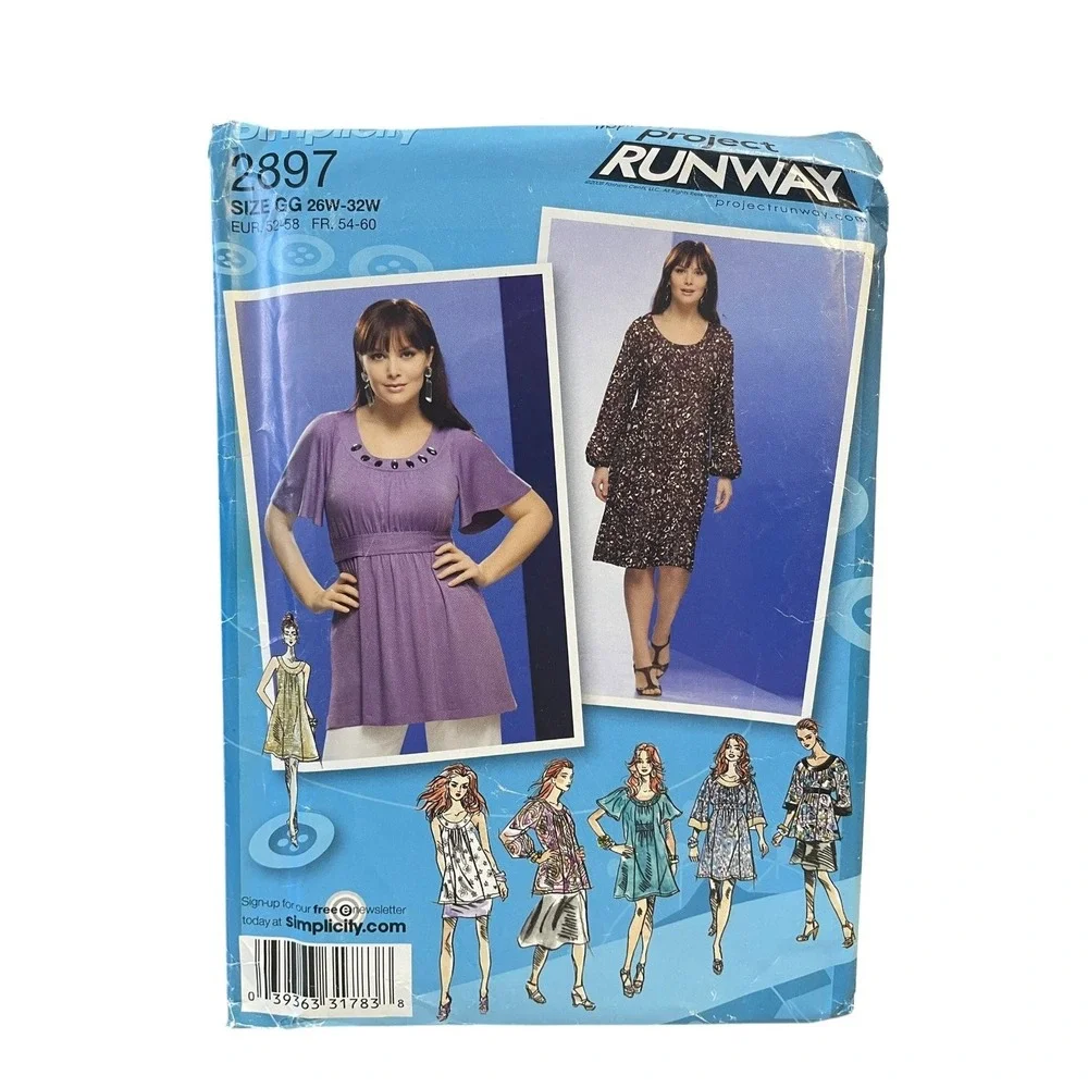 Simplicity 2897 Women's Dress Tunic Plus Size GG 26W-32W Project Runway